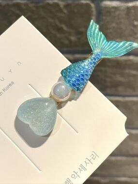 Blue Mermaid Tail Hair Clip with Pearl Accent